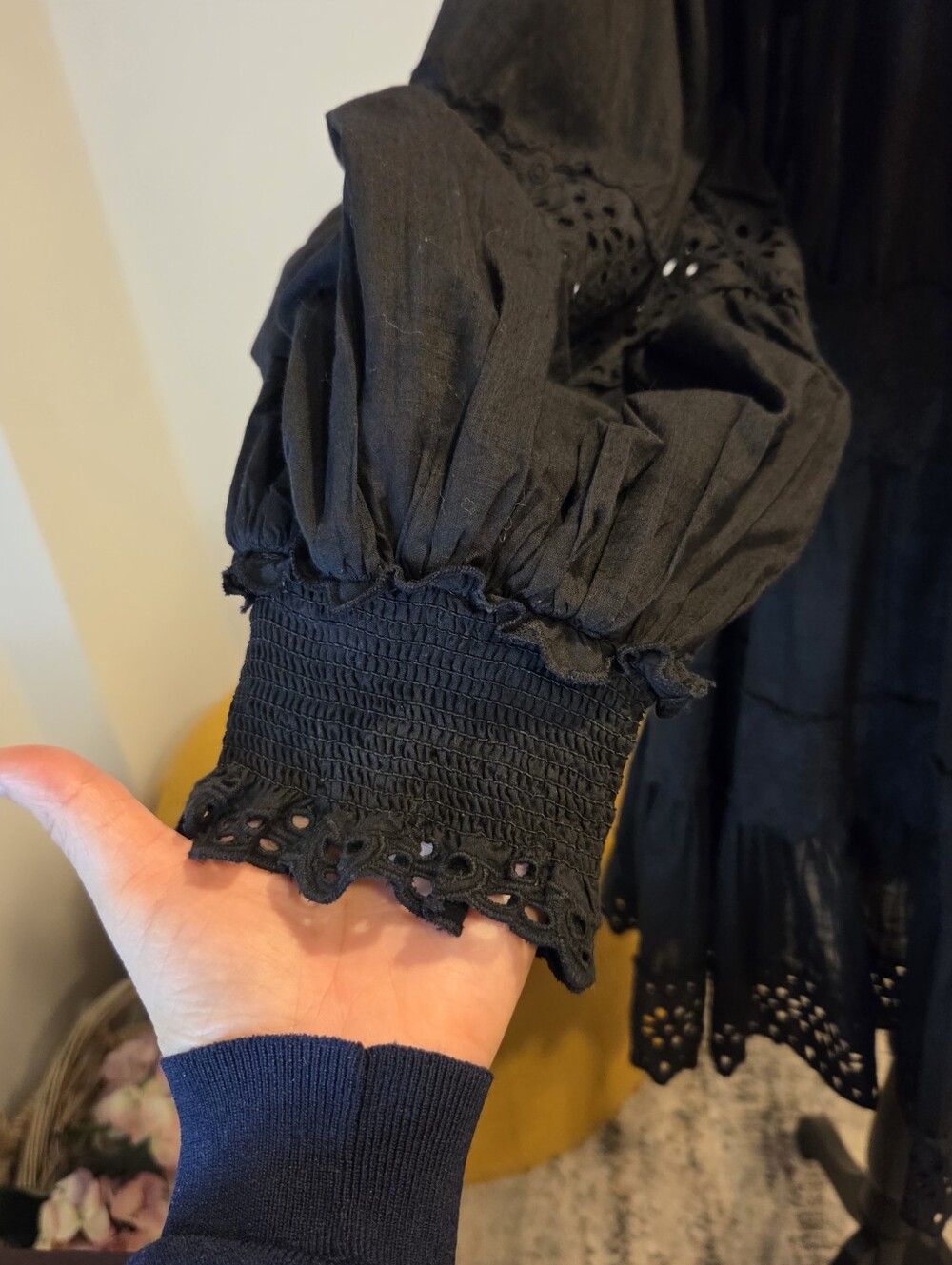 Anthropologie /Maeve Black Eyelet Tiered Mini Dress with Long Sleeves    Size XL - Picture 12 of 15
